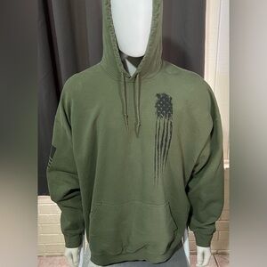 Grunt Style Olive Green Hoodie with Distressed Black Flag Accent